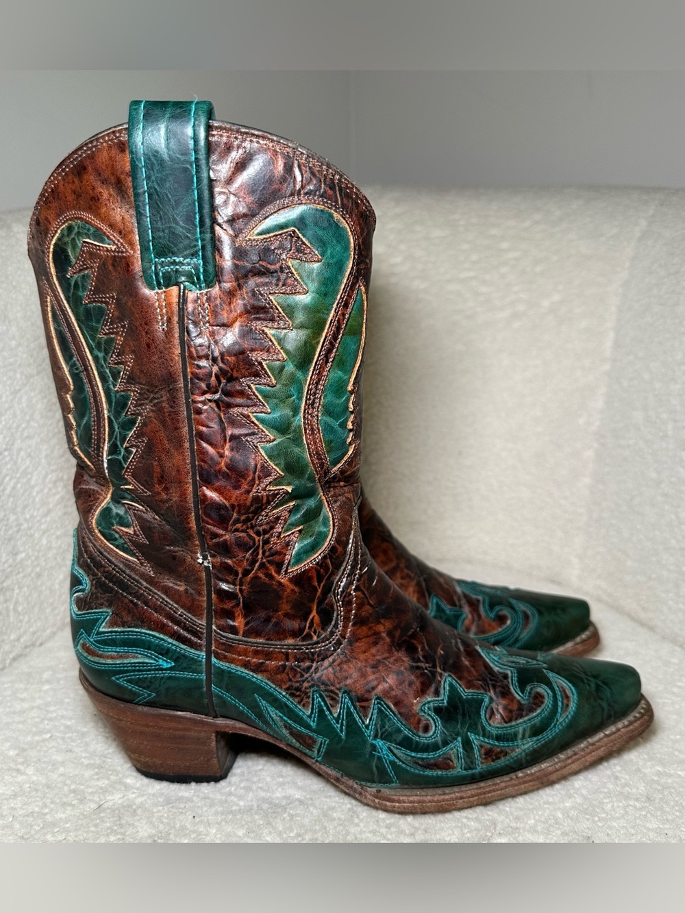 Corral Cowgirl Brown Turquoise Green Leather Western Cowboy Boots Boho Bohemian
